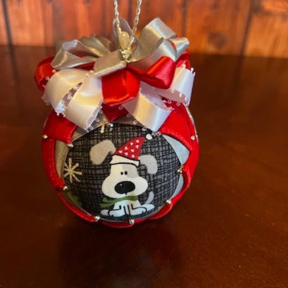 Christmas Dog Ornament With Red & Silver Ribbon holiday decoration dog‎ lovers